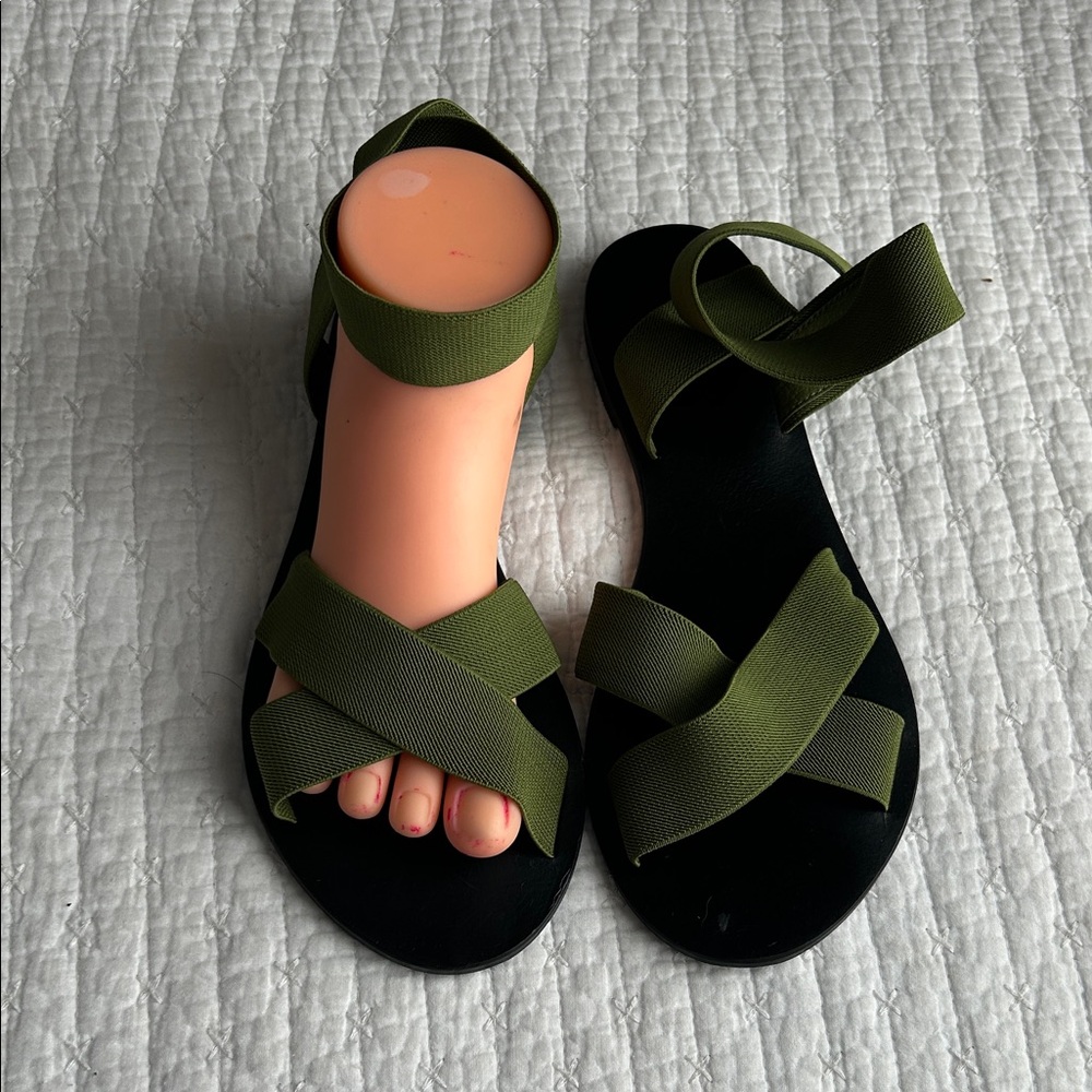 Silence + Noise Olive Green Strappy Sandals